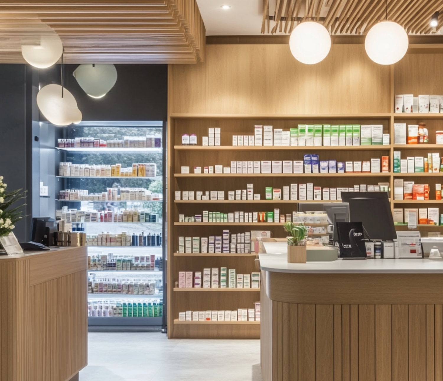 pharmacie bien être intérieur bois