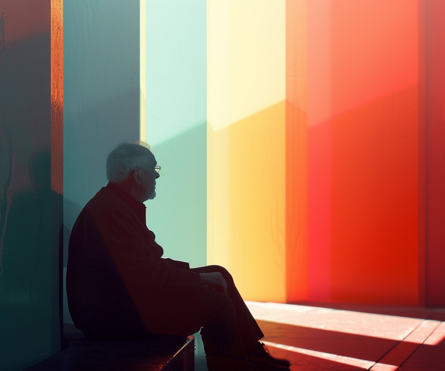 Illustration représentant la neuroarchitecture et la psychologie de la couleur, montrant comment la perception des couleurs évolue avec pour les personnes âgées et influence la santé émotionnelle.